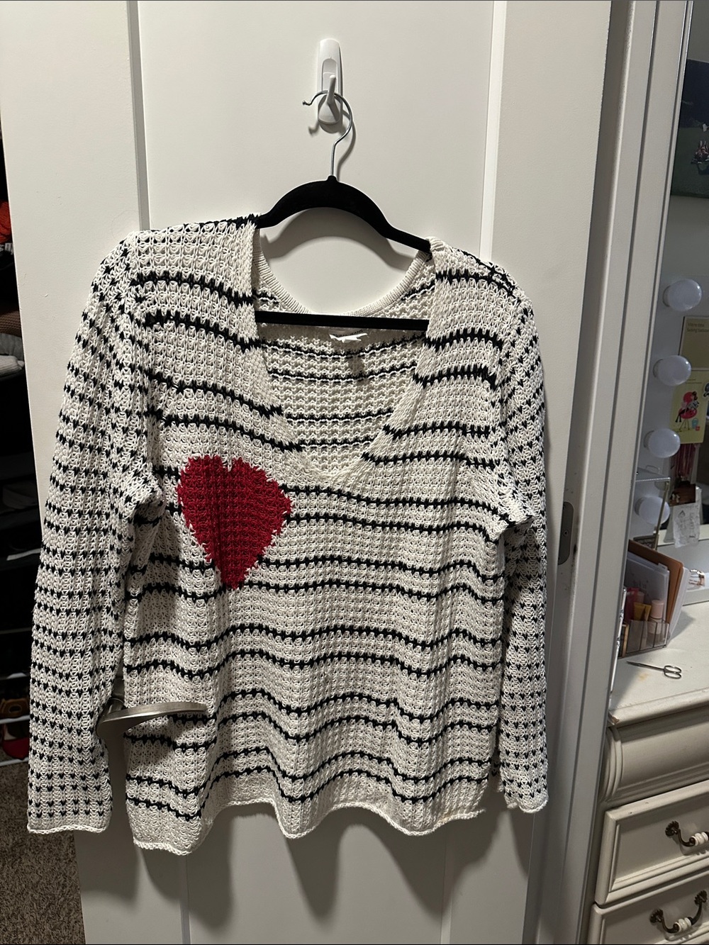 Tribal V-Neck Sweater with Red Heart